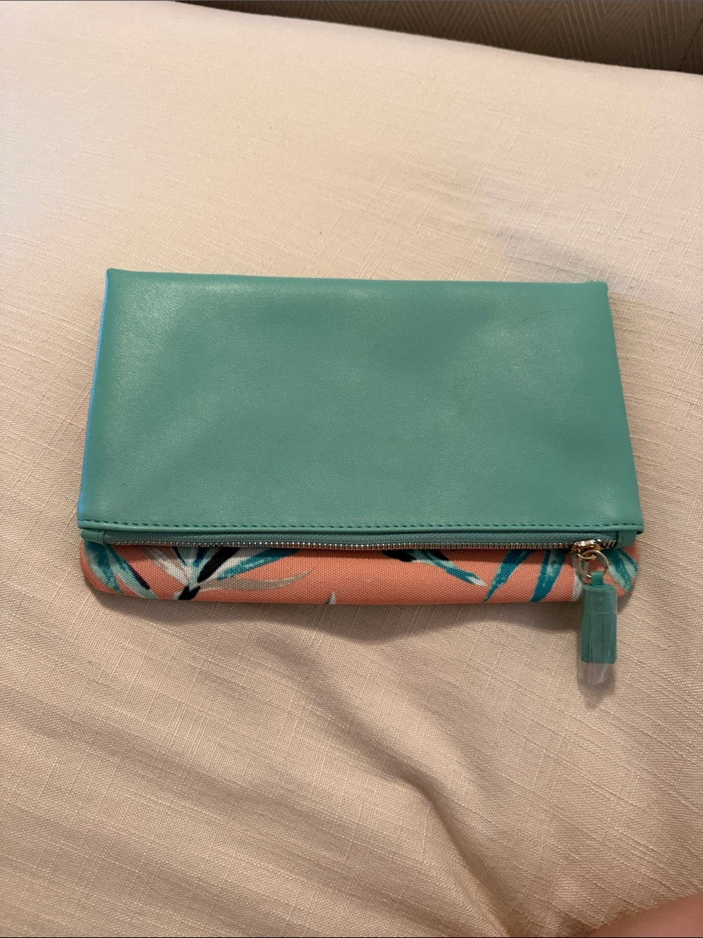 Turquoise and Coral Fold-Over Clutch